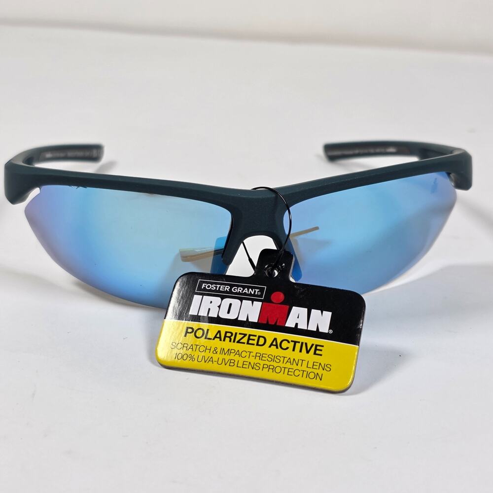 Foster Grant Ironman Polarized Active Sunglasses Blue Mirror Sport Wrap NWT